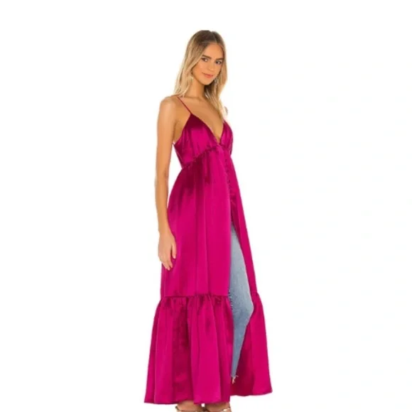 Lovers + Friends NWT Magenta Satin Dawson Maxi Top – Size S